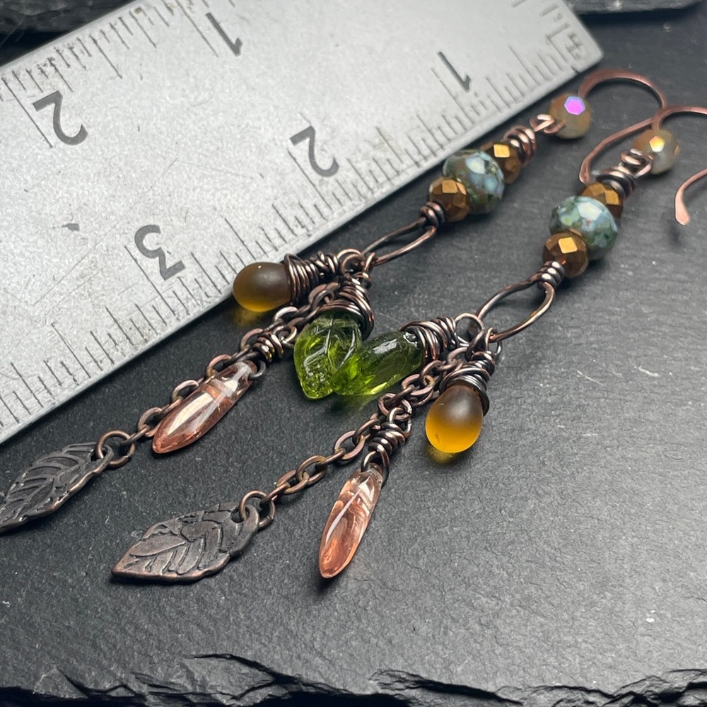 Rustic Copper Leaf Earrings | Woodland Fairycore Jewelry | Artisan - Picture 12 of 15